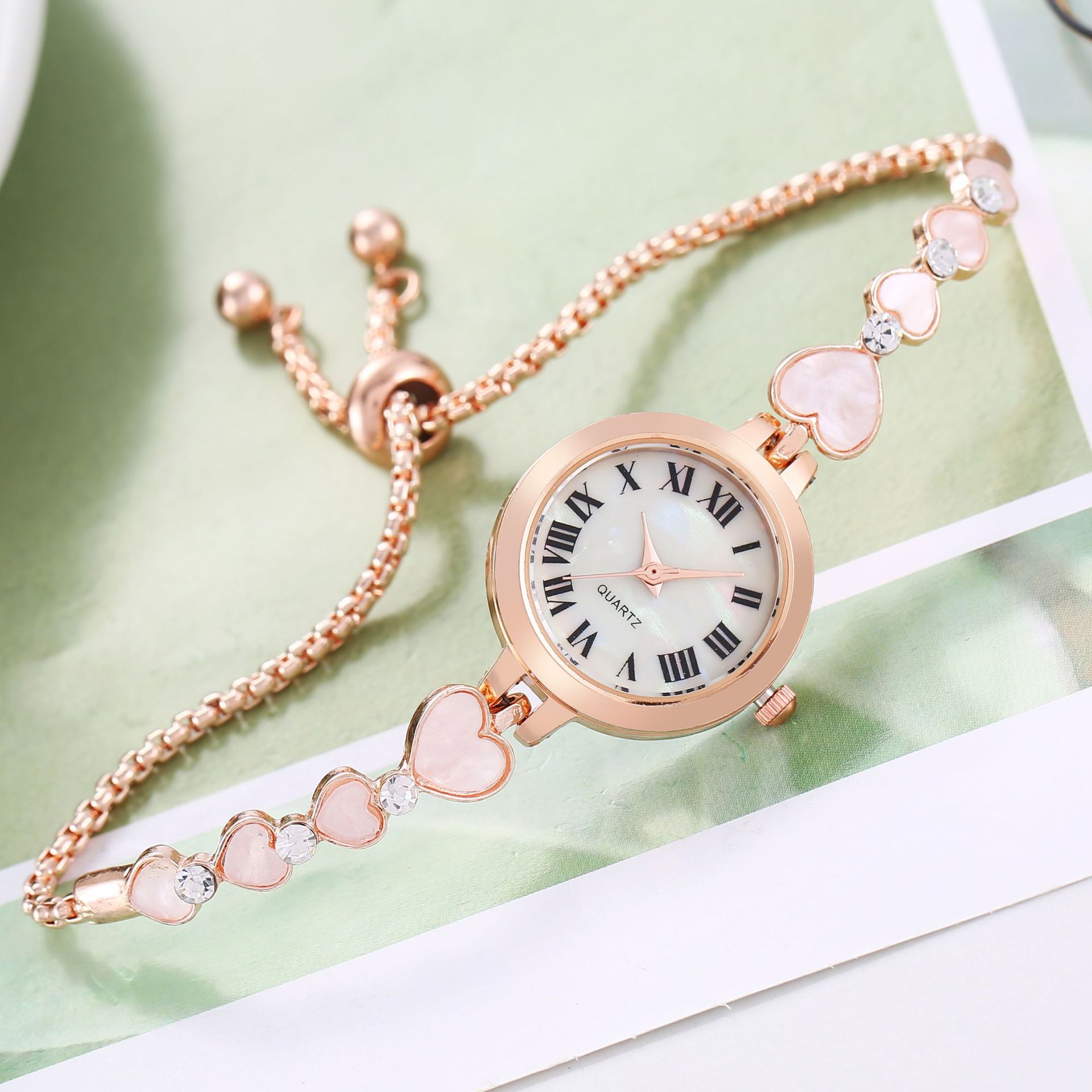 Women's Fine Band Heart Heart Bracelet Watch Water Diamond Shell Bracelet Watch Adjustable_voghion.com