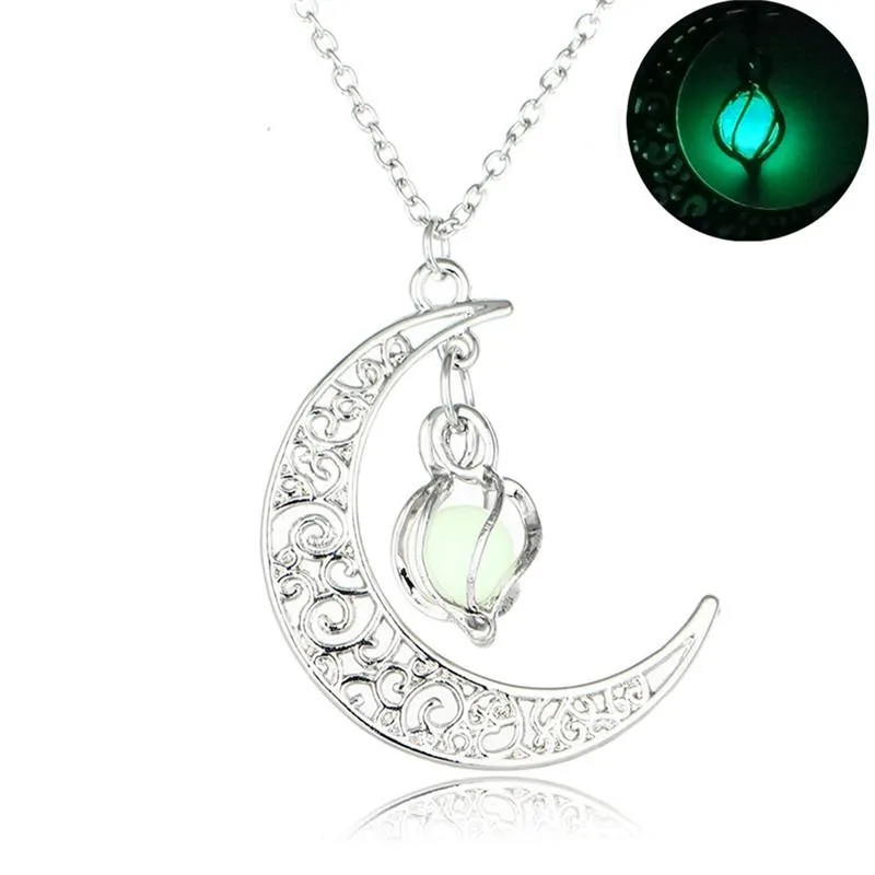 Luminous Moon Pendant Necklace Silver Plated Jewelry For Women_voghion.com