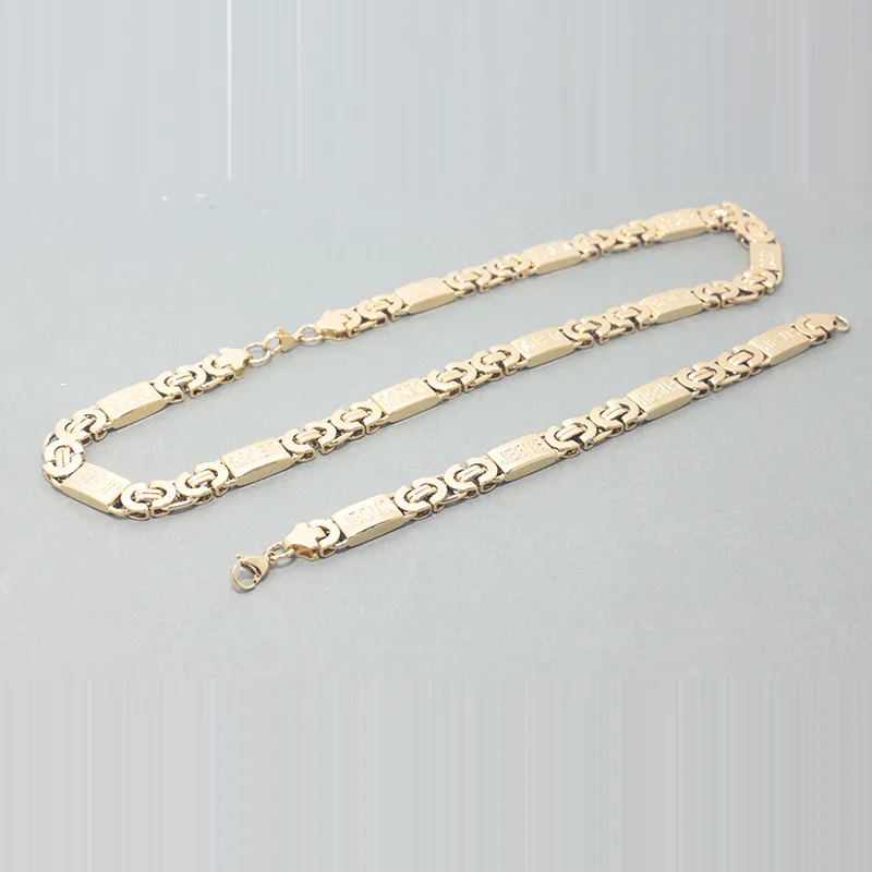 SET DI GIOIELLI Set di bracciali con collana in acciaio inossidabile a maglia piatta bizantina con catena da uomo da 11 mm_voghion.com