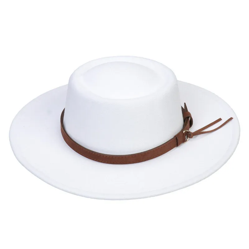 Wide Brim Hats Autumn And Winter Chain Flat Fedora Hat Women Monochromatic Jazz Top British Retro Panama Wholesale_voghion.com