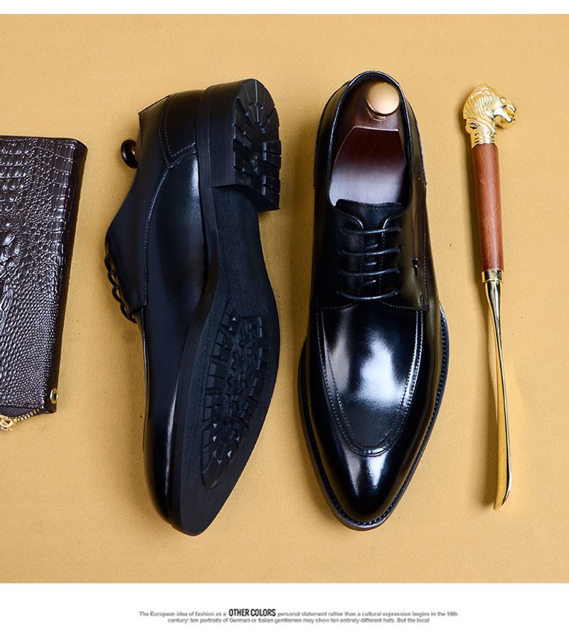 Scarpe Derby da uomo in pelle nera con lacci a punta, eleganti, da sposo, da cerimonia, da uomo, all'ingrosso_voghion.com