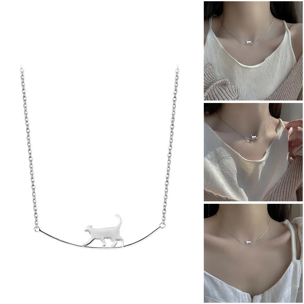 Personalized Silver Cat Pendant Necklace For Women Elegant Gift_voghion.com
