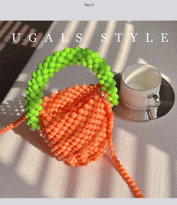 Mini Beaded Shoulder Bag For Women, Handmade Candy Colour Handbag_voghion.com