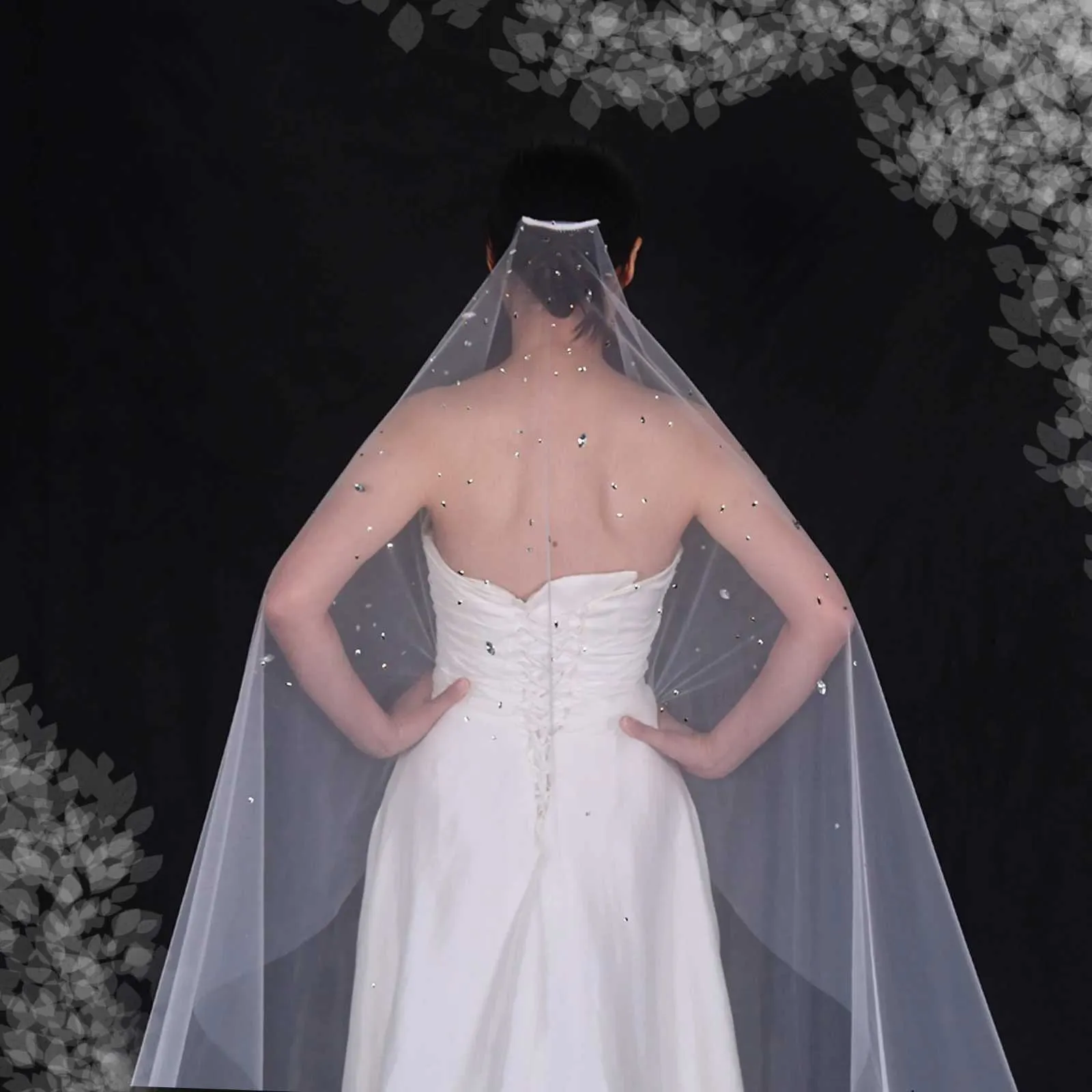 Gioielli per capelli V178 Veli da sposa con perline e cristalli, 1 strato di tulle morbido con strass e pettine, accessori da sposa per la sposa_voghion.com