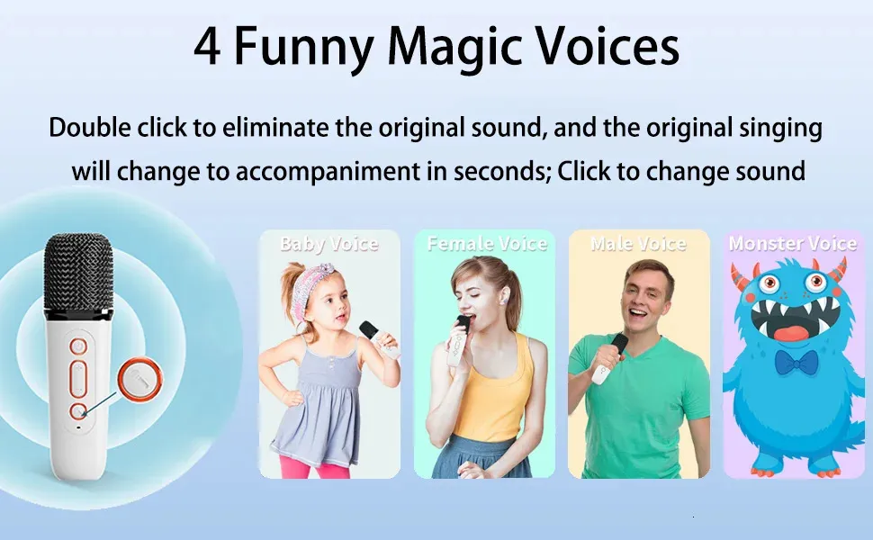 Microphone Portable Bluetooth Karaoke Speaker With 2 Wireless Handheled Microphones For Home Party 240621_voghion.com
