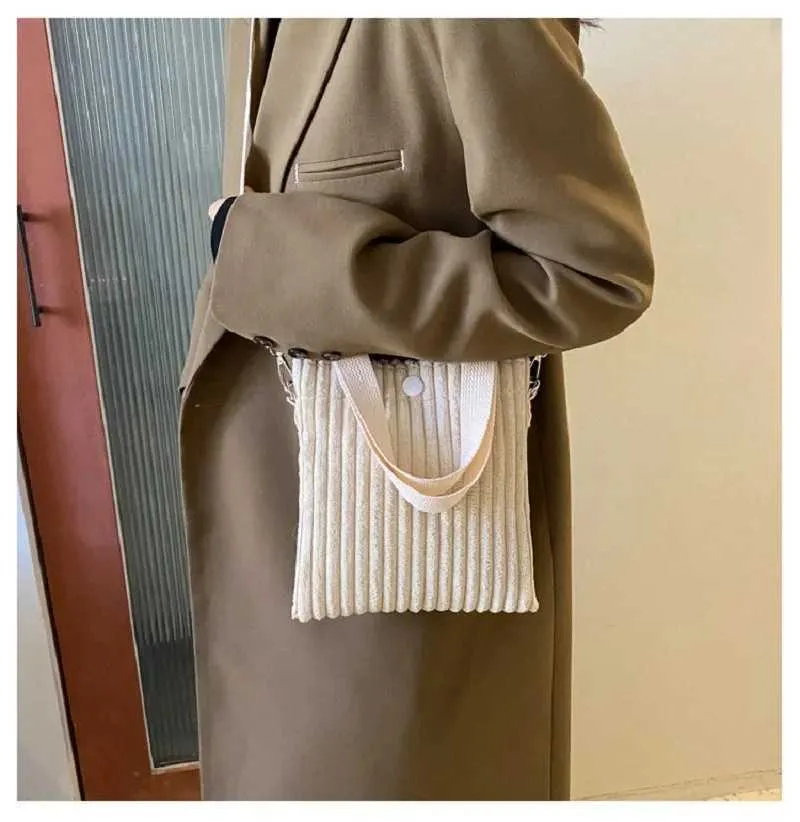 Mini Tote Donna Velluto a Coste Cerniera Primavera Estate Nuova Moda Borsa a Mano Borsa a Tracolla Singola Borsa a Tracolla Piccola 2024C241022_voghion.com