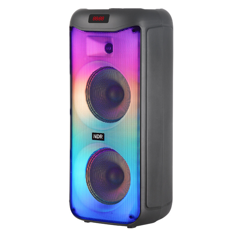 Dobbelt 8-tommer 80 W stang udendørs trolley lyd karaoke Partybox RGB Bluetooth højttaler EQ farve LED lysring, med mikrofon fjernelse_voghion.com