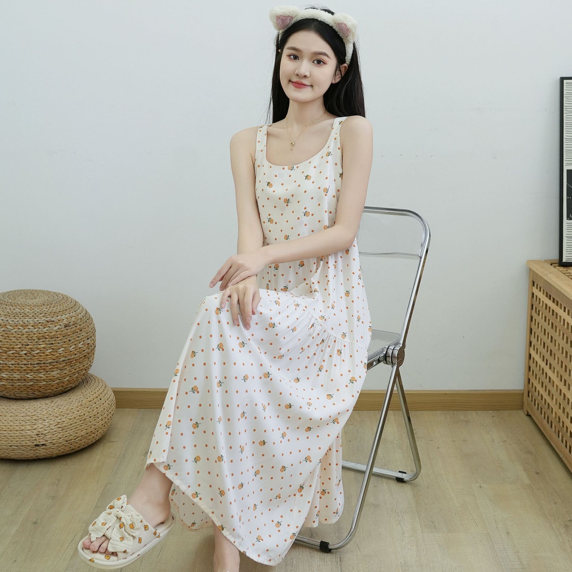 Pigiami da donna Pigiama stampato da donna Halter, abito lungo floreale da donna, da indossare per la casa_voghion.com