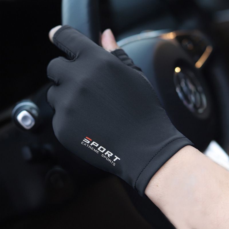 Unisex Ice Silk Half Finger Cycg Fiess Driving High Elastic Sun Protection Gloves_voghion.com