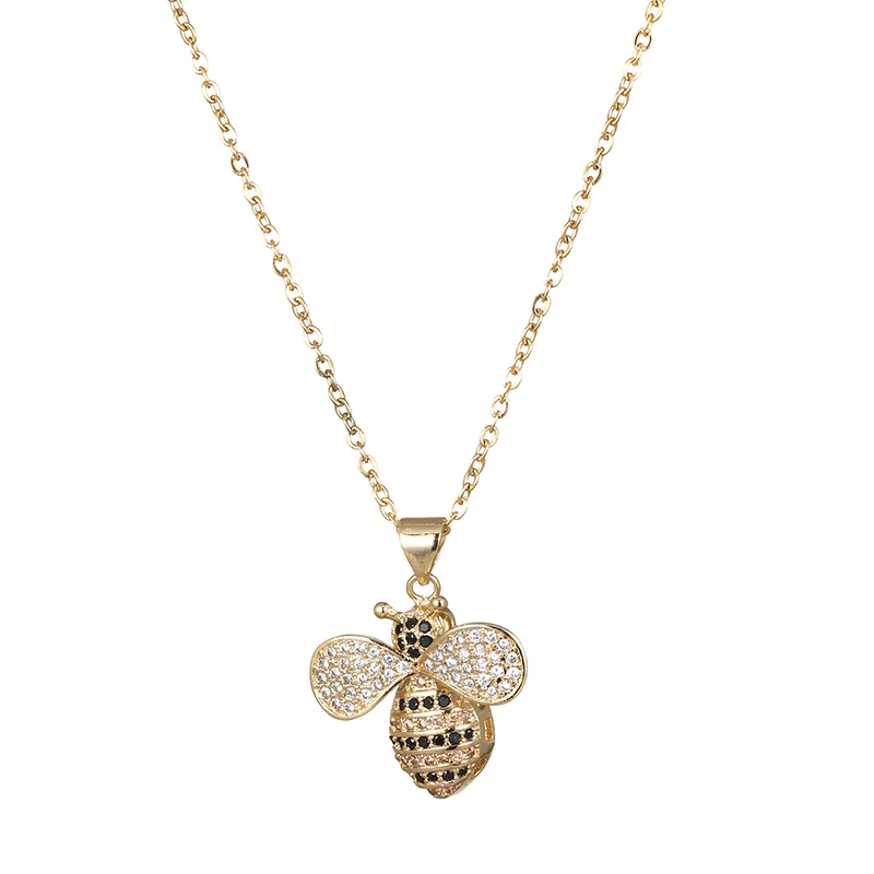 Collane con ciondolo Catena in acciaio inossidabile Rame intarsiato Zircone colorato Collana ape per donna Collana con ciondolo iniziale_voghion.com