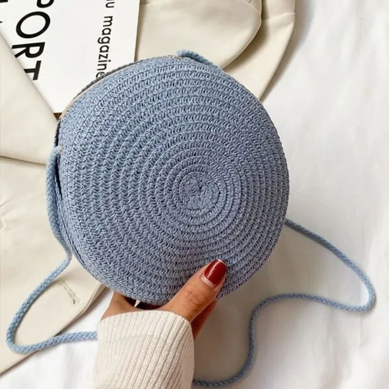 Sacs à bandoulière en paille tissée d'été pour femmes, sac à main rond en rotin fait à la main, petit sac de plage, de voyage, à bandoulière_voghion.com