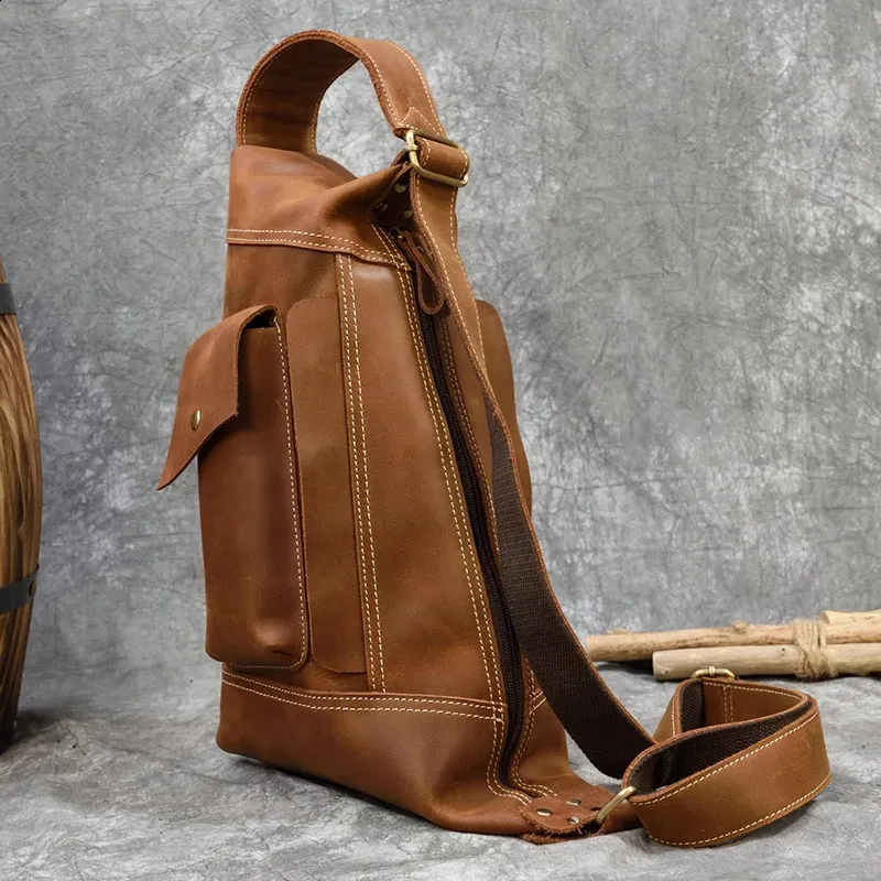 Featured Mens Genuine Backpack Crazy Horse Leather Daypack Travel Male Laptop Unique Bagpack Man Chest Bag 240902_voghion.com