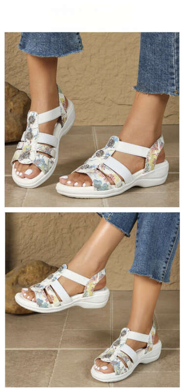 2025 Summer Versatile New Women's Sandals With Colorful Printed Metal Buckles On The Upper, Non-slip And Wear-resistant_voghion.com