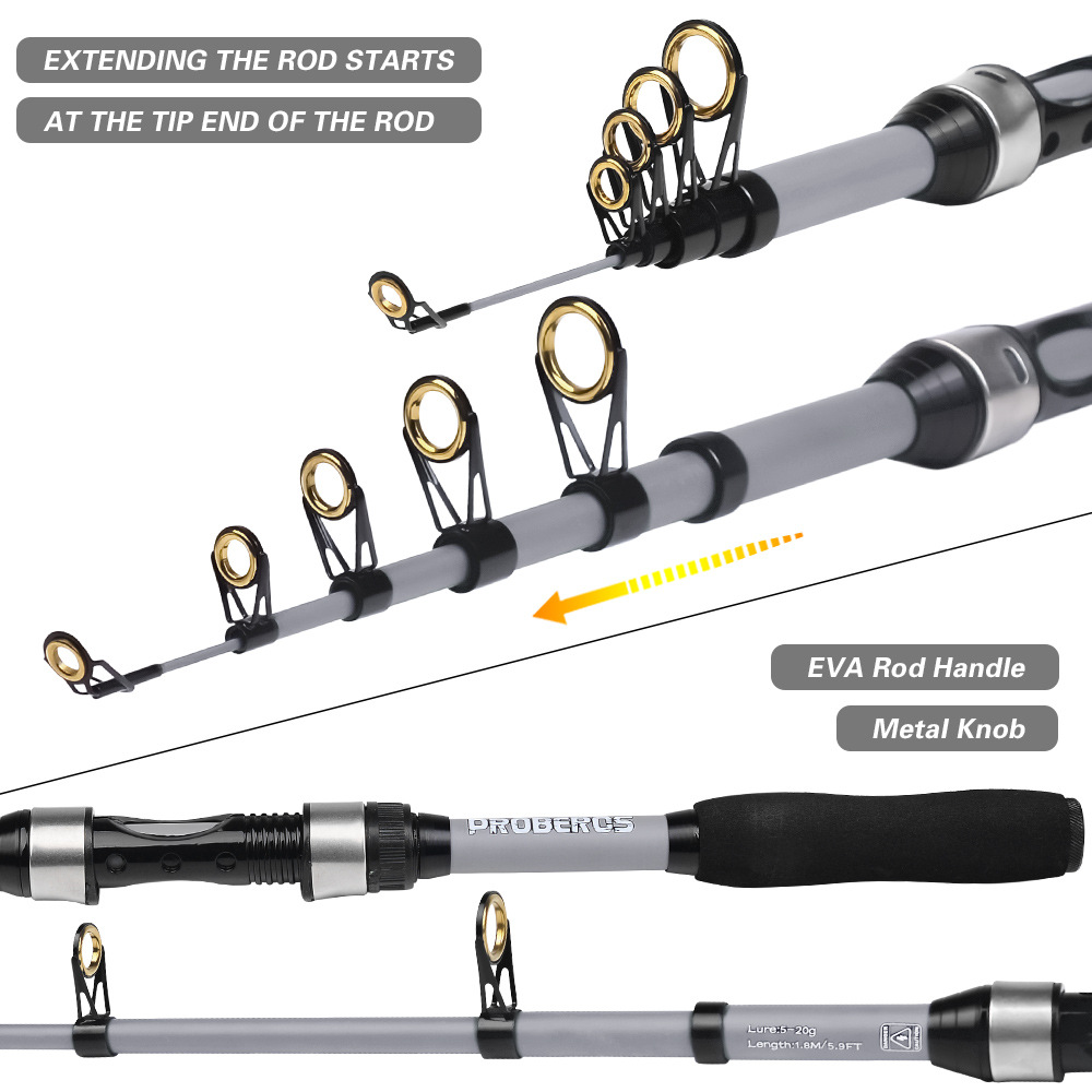 Conjunto de varas de pesca portáteis, varas de arremesso de longa distância, mini varas de pesca, carretilhas de pesca, linhas de pesca, iscas, varas de pesca, conjunto completo de varas de pesca_voghion.com