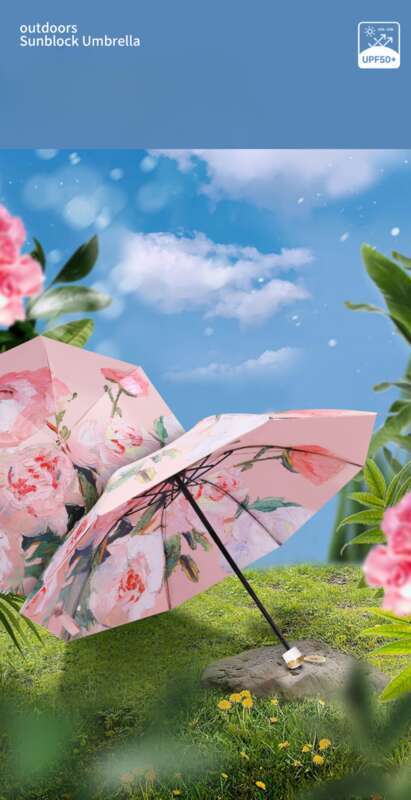 Zložljiva Premium Feel Free Bag Layer Double Flower Rain sončni dežnik za dvojno uporabo, ženska krema za sončenje in UV-zaščita_voghion.com