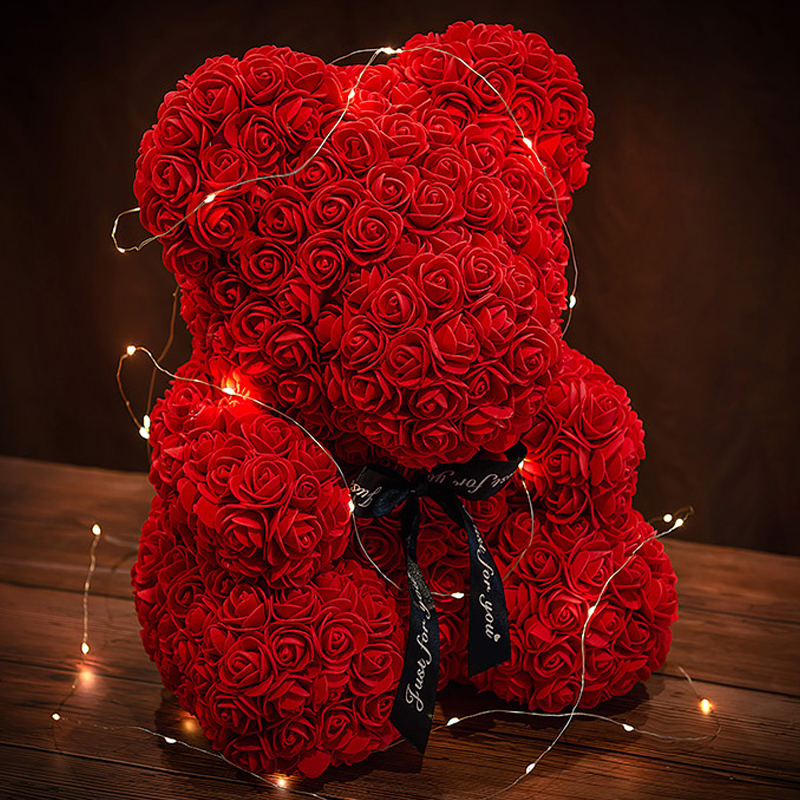 Medvídek s růží 25 cm, umělé květiny, medvídek s růží, maminka, přítelkyně, svatba, výročí, narozeniny, valentýnský dárek_voghion.com