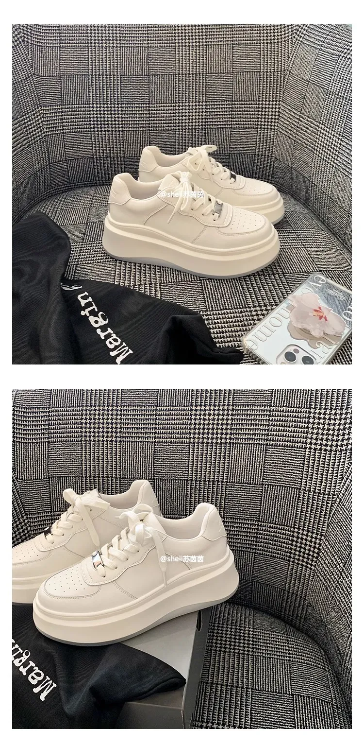 Round Toe Thick Sole Small White Shoes With Mesh For Breathability Comfort Anti Slip Wear Resistant Casual Versatile_voghion.com