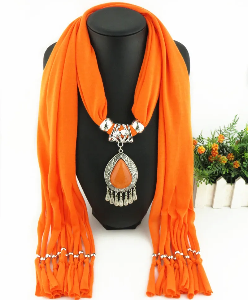Pendentif goutte d'eau en résine polyester pompon jersey ethnique écharpe accessoires_voghion.com