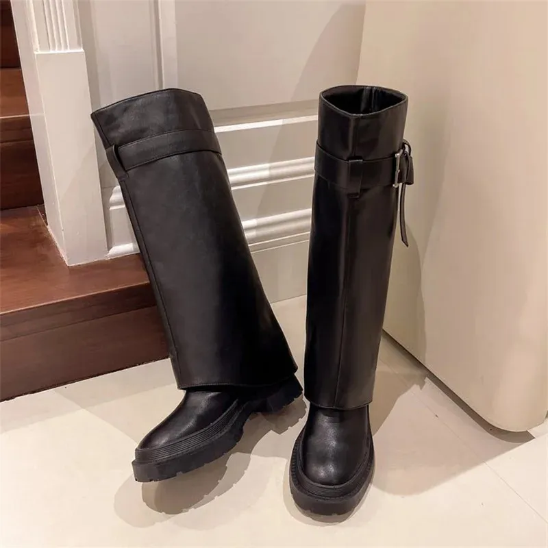 Design Sense Lång tub Tjocksulad Knight Fashion Retro Executive Pants Boots 240930_voghion.com