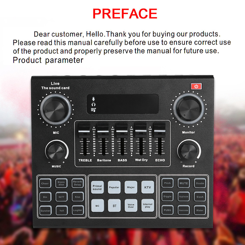 Geluidskaart met stemwisselaar, 14 geluidseffectenmixer, audiomixer, podcast, Bluetooth live-geluidskaart voor iPhone, pc, microfoon_voghion.com