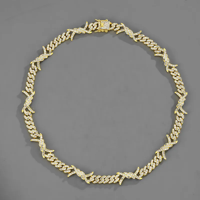 Thorns flames diamonds chains cross-border hip-hop trendy mens Cuban Chain_voghion.com