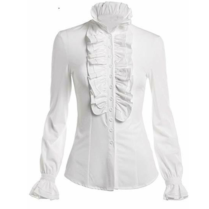 Women's Clothing Spring And Autumn Ruffle Slim Flared Sleeve Long Sleeve Shirt