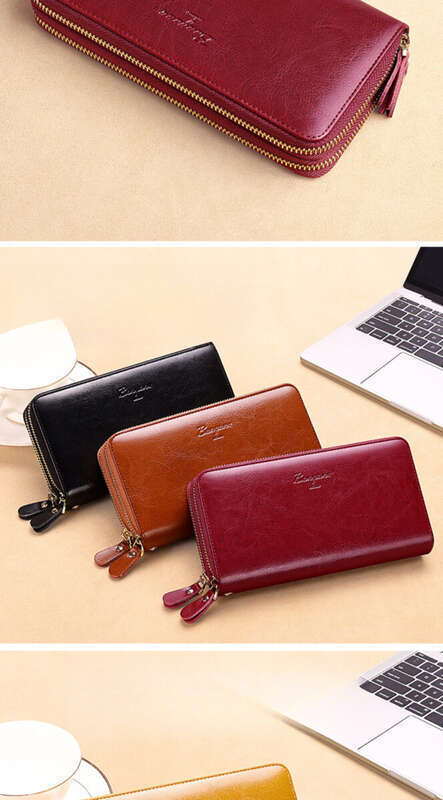Lange Brieftasche aus echtem Leder mit doppeltem Reißverschluss und großer Kapazität, Handtasche 2024, neue Brieftasche für Damen_voghion.com