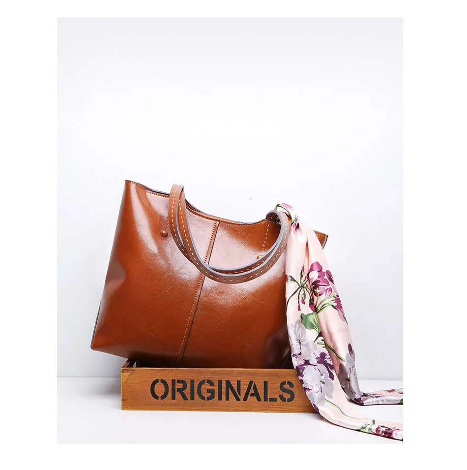 Zency Soft Cowhide Leather Fashion Women Shoulder Retro Brown Tote Handbag Large Capacity Lady Shopping Bag Black Grey_voghion.com