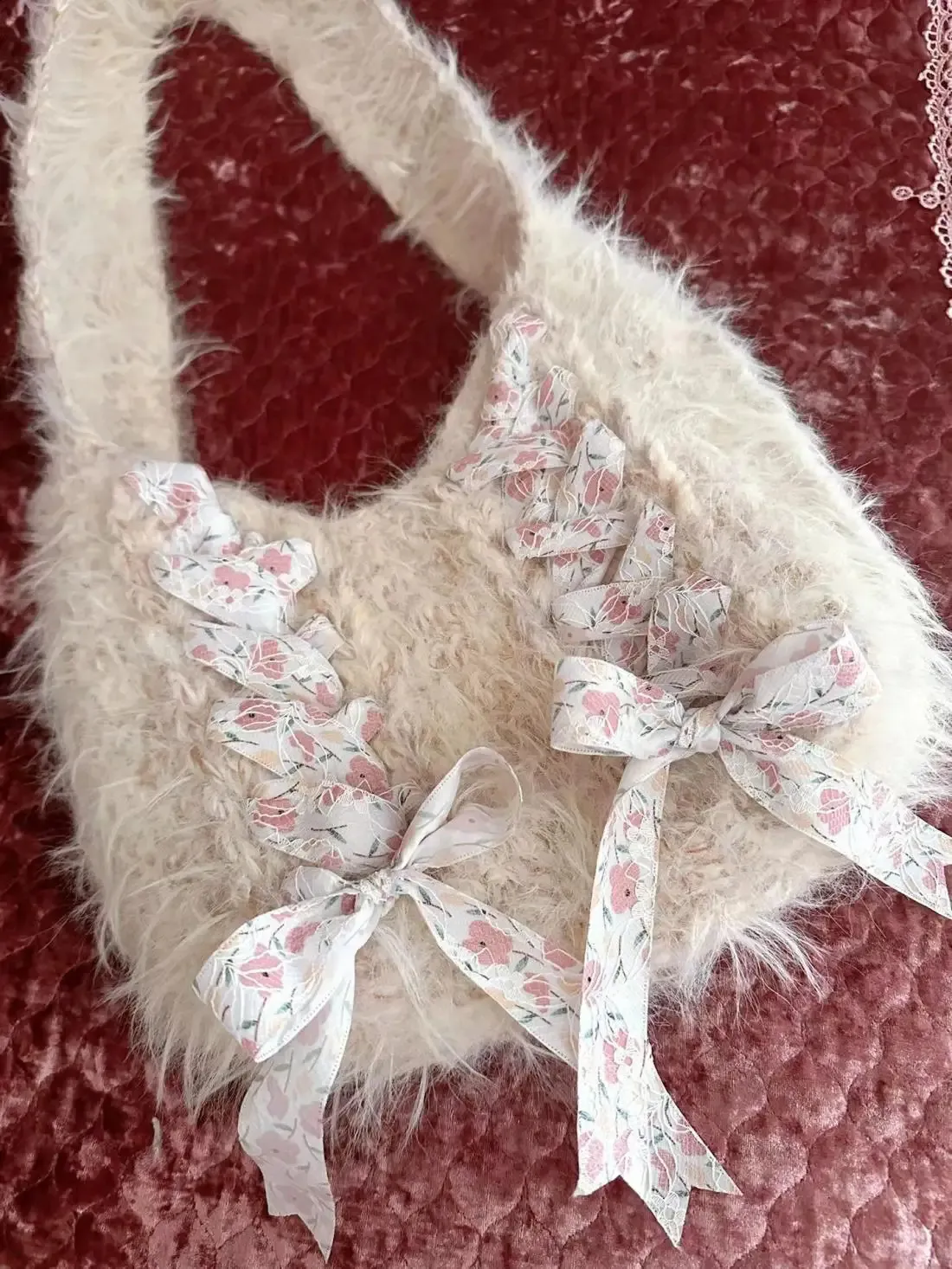 Roze handgeweven handtas en schoudertas met strik voor dames_voghion.com