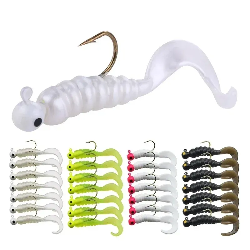 7 pezzi/lotto vermi jig silicone esca morbida 4,8 cm 2,7 g jigging wobblers esca da pesca piombo amo attrezzatura per spigola coda artificiale_voghion.com