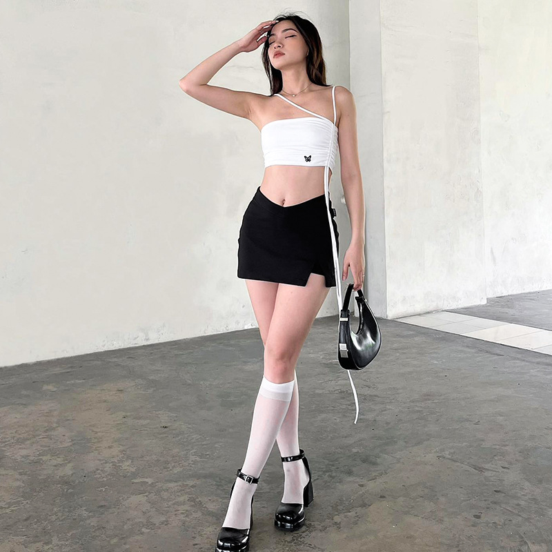 M22TP643 ins Inner Tank Women's Slim Fit Solid Color Sexy Open Back Wrap Top_voghion.com