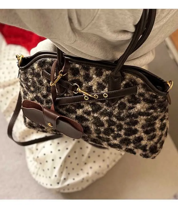 Sacs à main vintage Veet pour femmes, sacoches en peluche à imprimé léopard, sac à bandoulière, grande capacité, sacs à bandoulière pour femmes_voghion.com