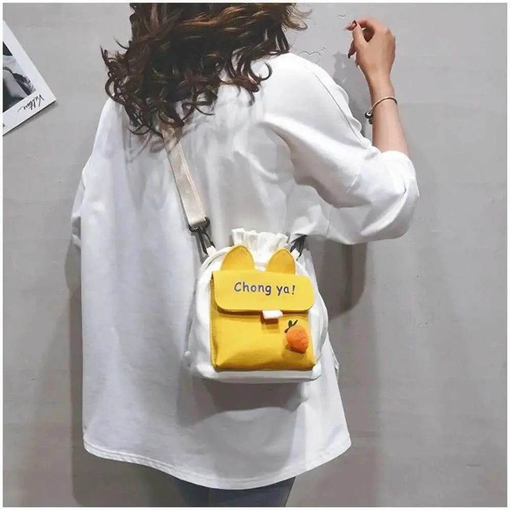 Borsa a tracolla da donna in tela, piccola, coreana, alla moda, per studentesse, in tessuto di cotone, da donna_voghion.com