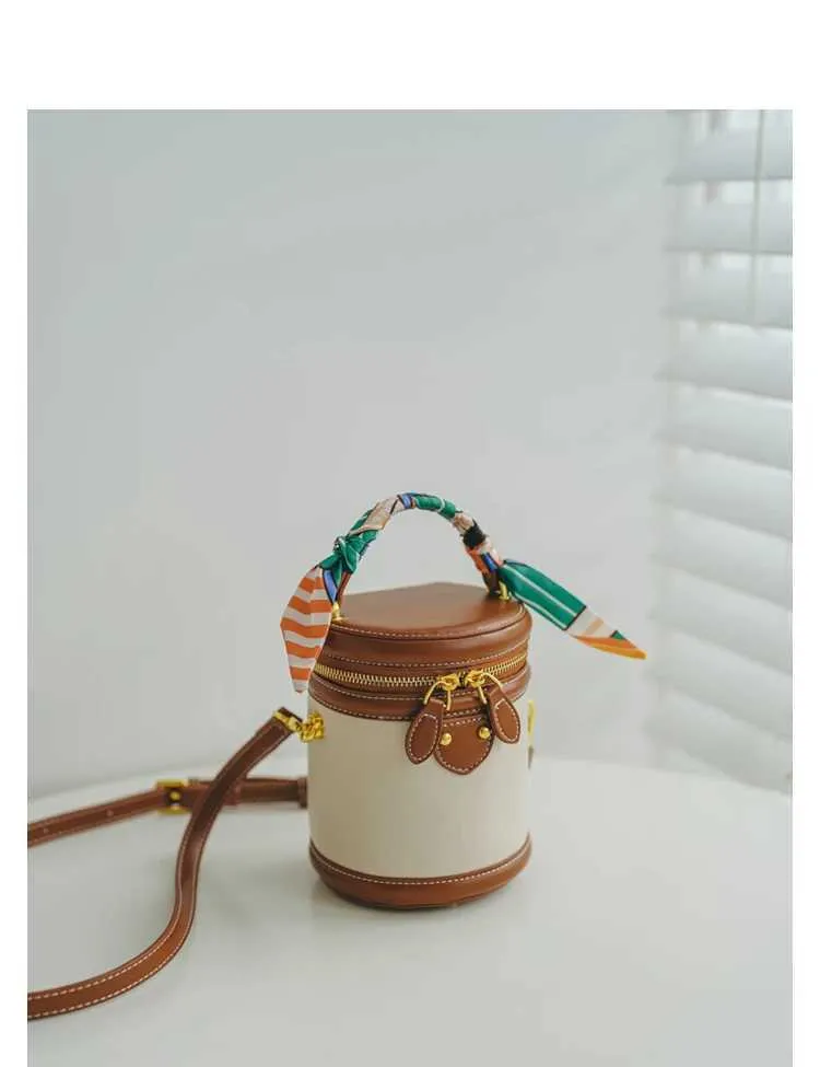 Borsa a secchiello retro colore a contrasto borsa a spalla pelle_voghion.com