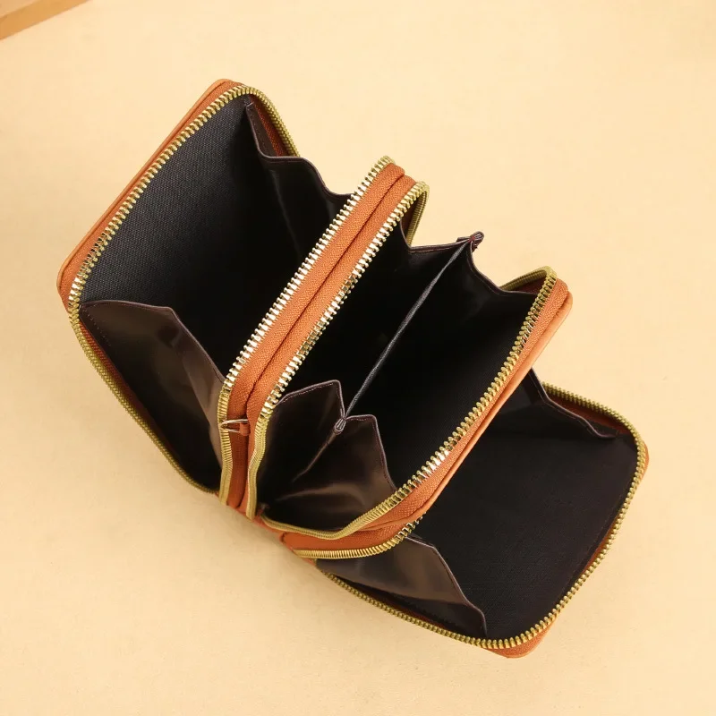 Three-Layer Zipper Storage Mobile Phone Bag Vertical Shoulder Women's Crossbody Bag With Distinctive Diamond Embroidery_voghion.com
