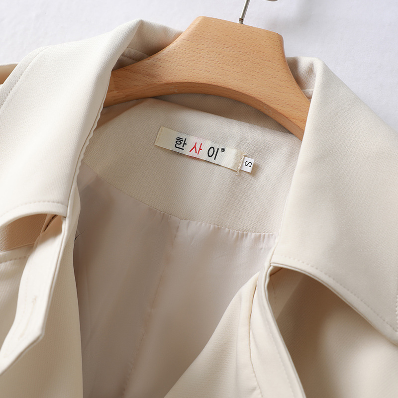 Damen Trenchcoat im neuen Herbststil mit Revers, langen Ärmeln und Taillengürtel, mittellang, 8273_voghion.com