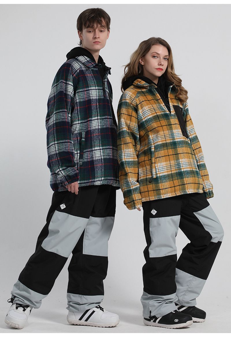 New winter wear men's snowboard double board warm plaid shirt women's ski hoodie couple_voghion.com
