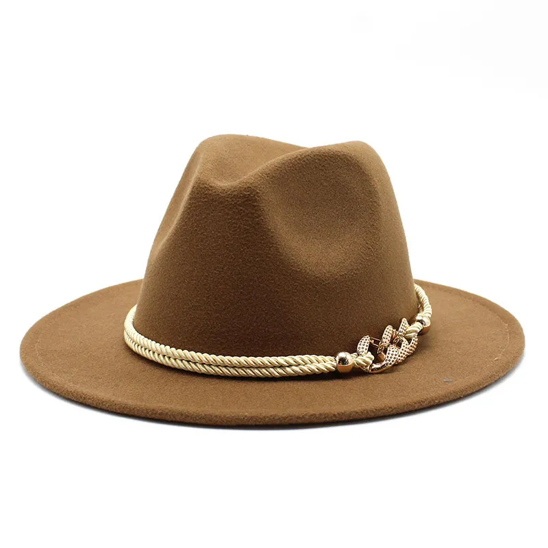 Blackwhite Wide Brim Simple Top Panama Solid Felt Fedoras Hat for Men W_voghion.com