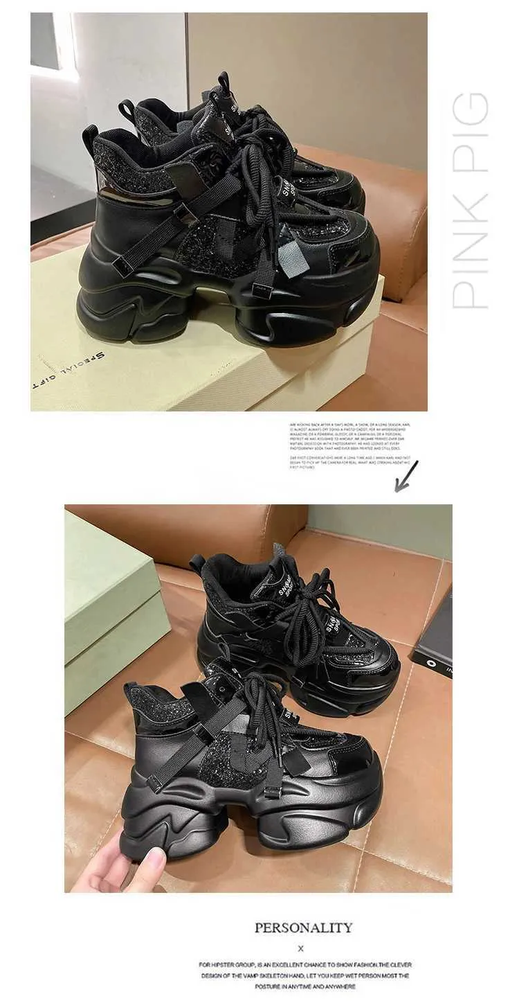 Casual Shoes 8CM autumn and winter short chubby sports shoes womens lace up platform thick soled warm snow high heels_voghion.com