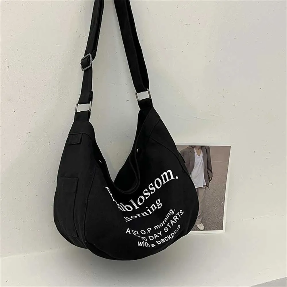 Letter Printed Canvas Single Shoulder Bag Student Large Capacity Messenger Tote Bags Solid Leisure Handbag Shopper_voghion.com