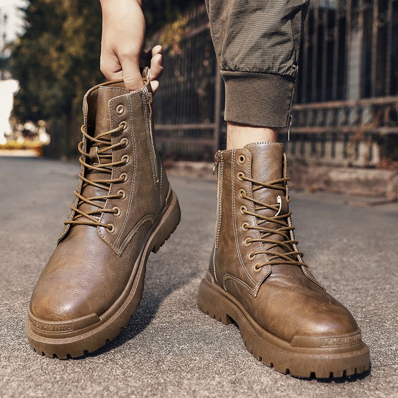 Martin Stiefel 2024 Frühherbst Neue High Retro Britischer Stil Wasserdichte Leder Herren Mid Top Motorrad_voghion.com
