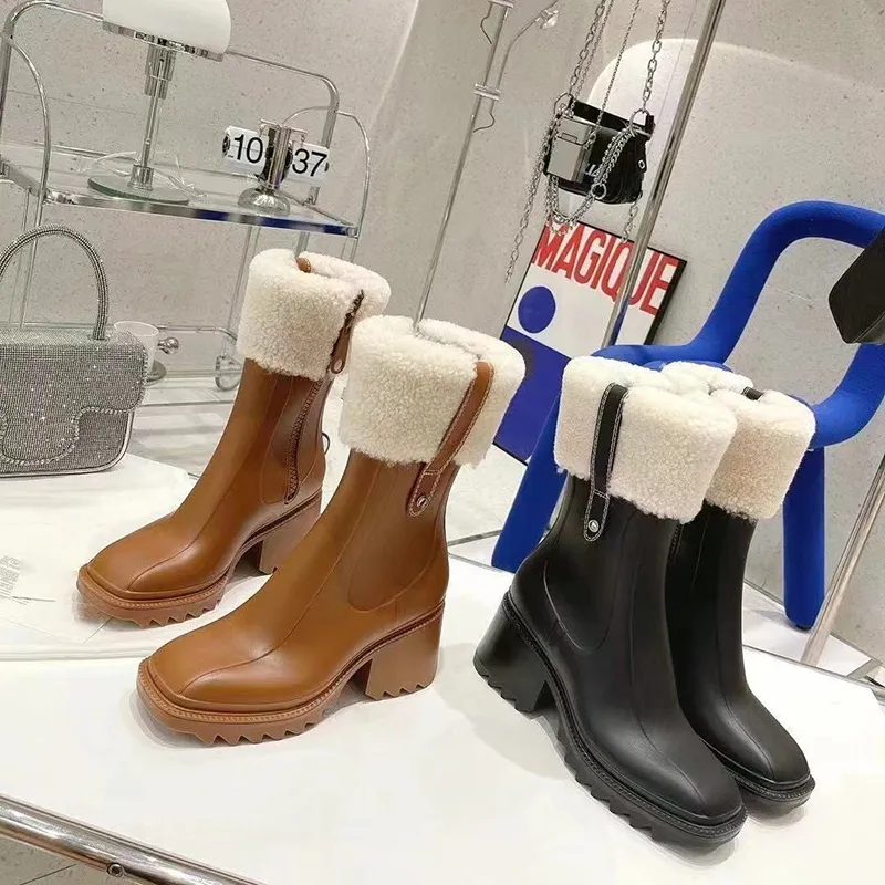 Women's Black Knee-high Waterproof Rain Boots With Platform Sole_voghion.com