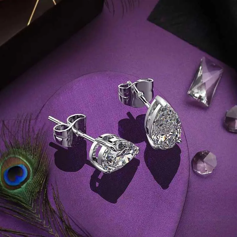 Σκουλαρίκια OEVAS Classic 100% Sterling Sier Pear Created Moissanite Gemstone Studs από λευκόχρυσο, κοσμήματα χονδρικής G0923_voghion.com