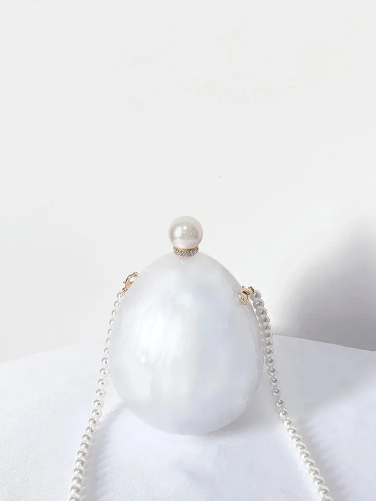 Perlehvid Marmor Oval Akryl Æske Clutches Pung Aftentasker Bryllup Rhie Håndtasker Brude PVC Kvindelige Mini Punge Taske_voghion.com