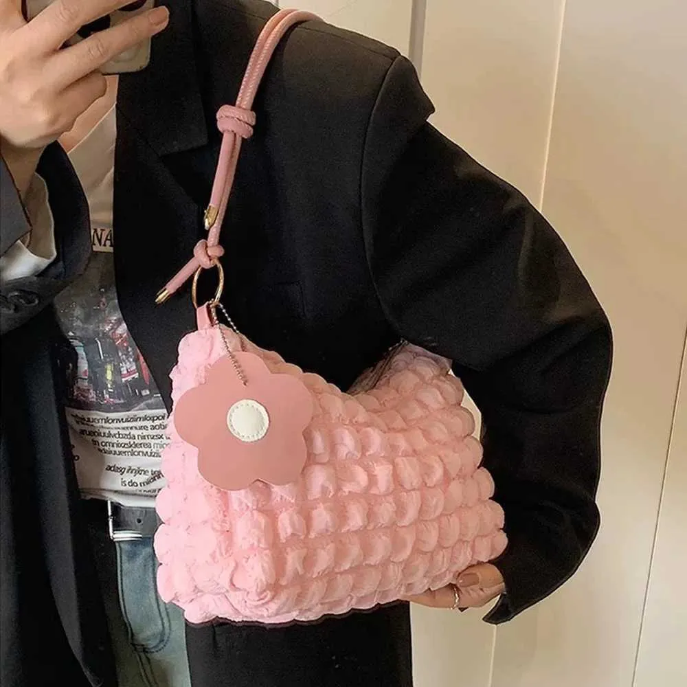 Sac à main coréen à bulles souples pour femmes, sac à bandoulière décontracté avec motif nuage pliable, portefeuille mignon Y241123_voghion.com