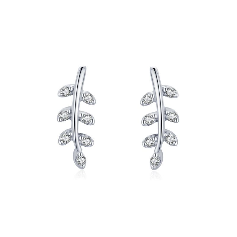 Leaf Stud Earrings With Silver Zirconia For Women Wedding Party_voghion.com