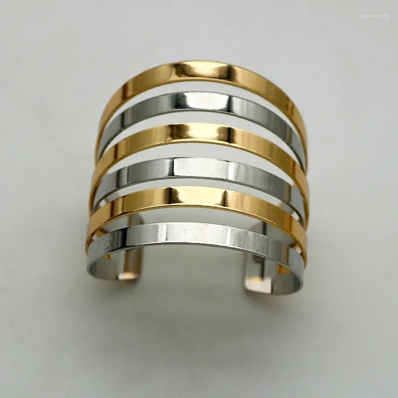 Armreif aus zweifarbigem Metall für Damen, Modeschmuck, schweres Design, schlichtes und zeitloses Party-Accessoire, trendige, elegante Stile_voghion.com