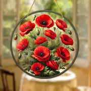 Scarlet Blooms Suncatcher - 8" Acrylic Floral Art. Springtime Decor For Porch Or Heartfelt Mother's Day Gift._voghion.com
