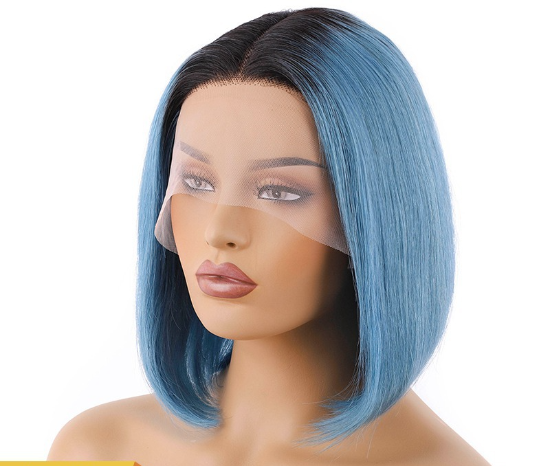 perruques en dentelle cheveux humains bob/1b-Bleu