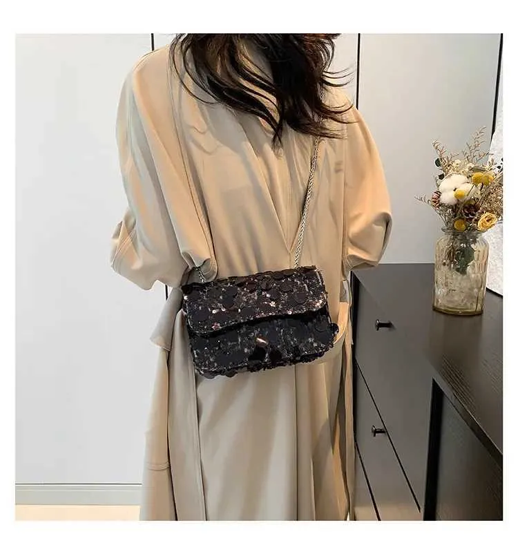 Sequined Shoulder Bag For Women Shiny Glossy Square Chain Bag_voghion.com
